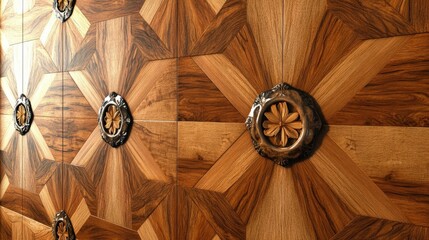 Exquisite Geometric Wood Parquet Flooring Design with Intricate Details