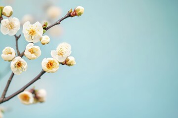 梅の花が青空のもとで咲き誇る春の訪れを感じる瞬間