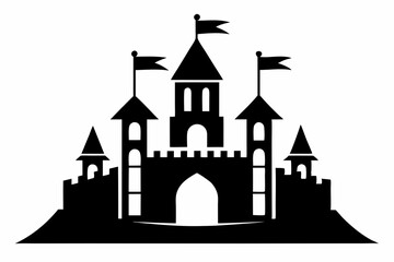 Obraz premium castle with tower and flags line art silhouette vector illustration