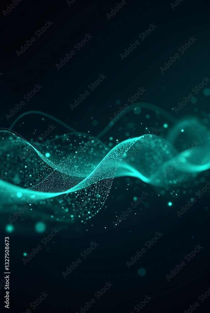 Poster glowing teal waves of digital energy on dark background. abstract futuristic technology concept. dat