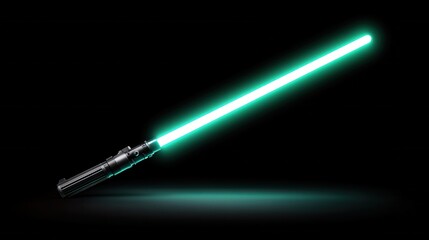 Bright Green Lightsaber with Glowing Blade in Dark Space Background for Sci-Fi Themed Art and Designs