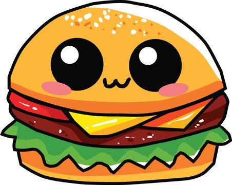 Cheese Burger Vector Illustration, Cartoon Clipart, and Line Art Design