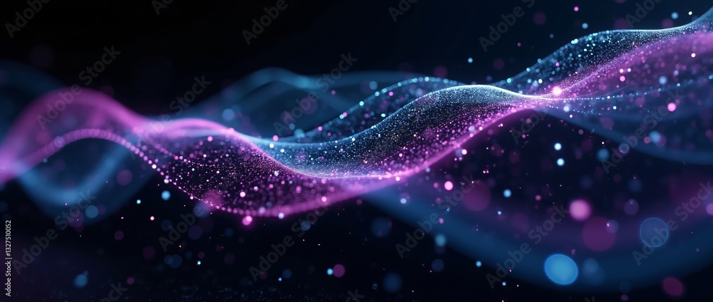 Poster futuristic digital waves with glowing particles on dark background. abstract technology concept for 