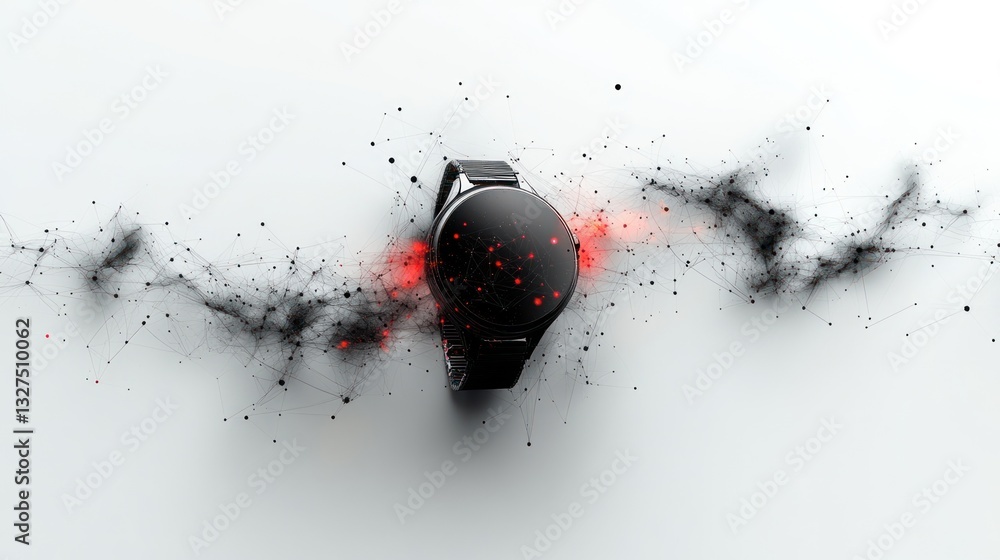 Poster smartwatch with data network on white background