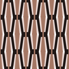 Retro seamless pattern of pastel brown and white elongated diamonds in mid-century modern style