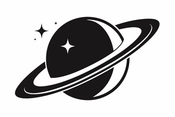 saturn with sparkle line art silhouette vector illustration