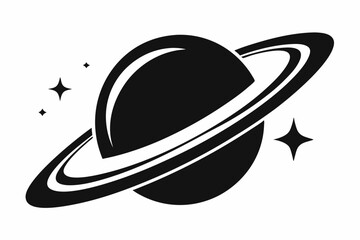 saturn with sparkle line art silhouette vector illustration