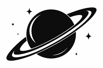 saturn with sparkle line art silhouette vector illustration
