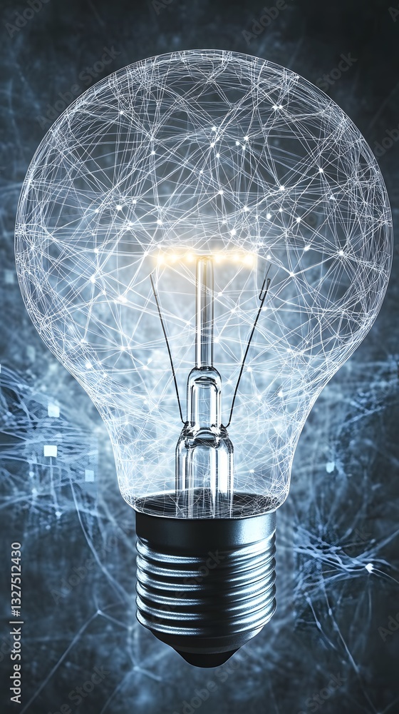 Poster glowing lightbulb network connection idea concept
