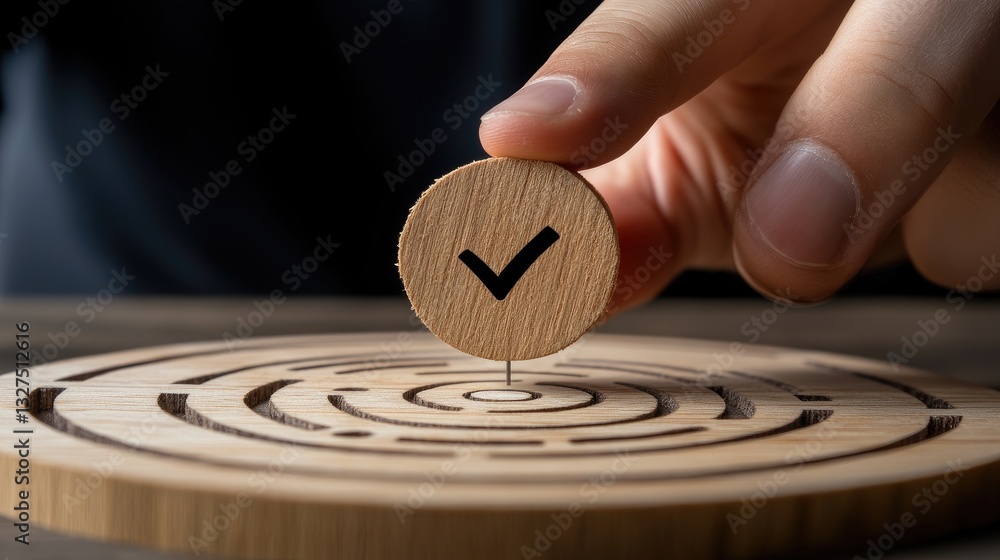 Poster businessman points at a checklist block highlighting quality assurance and customer service objectiv