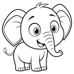 Fototapeta premium Cute Baby Elephant Coloring Page for Kids Line Art Silhouette Vector.