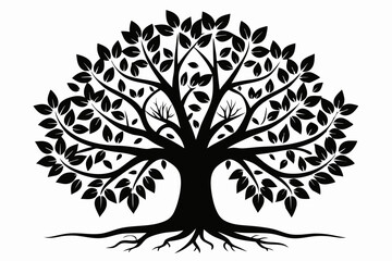 Obraz premium tree with leaves and roots line art silhouette vector illustration