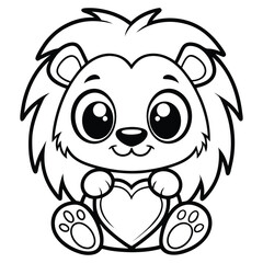 Obraz premium Lion Holding Heart Coloring Page for Kids line art silhouette vector.