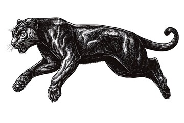 Fototapeta premium Hopping dashing panther marking hefty build and swift moves ink look sketch cutting AI-crafted vector piece scratch style echo black white frame 