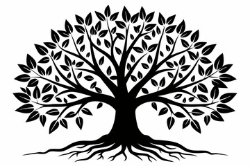 Obraz premium tree with leaves and roots line art silhouette vector illustration