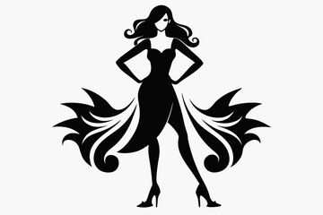woman high heel line art silhouette vector illustration