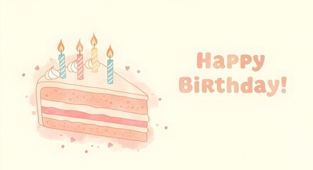 A Pastel Illustration of a Birthday Cake with Candles and a 'Happy Birthday' Message