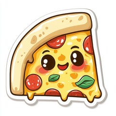Adorable cartoon pizza slice with pepperoni and melted cheese.  A fun, cheerful design perfect for kids and pizza lovers!