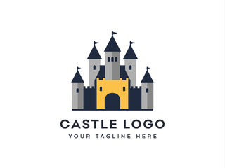 Illustration of castle logo design template vector, white castle logo, castle icon design template, palace logo, fortress logo 
