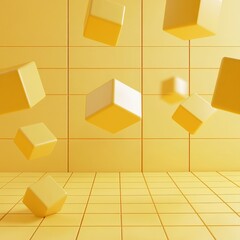 Stunning Yellow Geometric Cubes in a Modern Empty Room