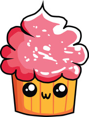 Cupcake Vector Illustration, Cartoon Clipart, and Line Art Design