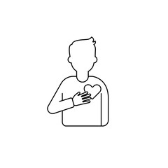 Simple outline of a figure with a heart gesture symbolizing love, empathy, and positive emotions.