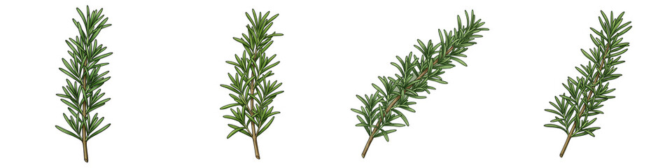 Fototapeta premium Set of Rosemary Sprig Top View Illustration