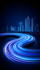 Night city highway with streaks of light