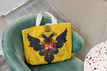 Shopping bag with the Russian Imperial Flag 3D Rendering