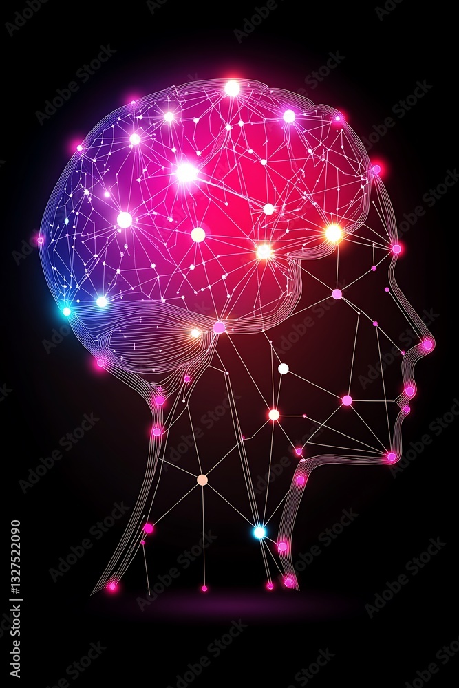 Aufkleber artificial intelligence network in the shape of human head with brain