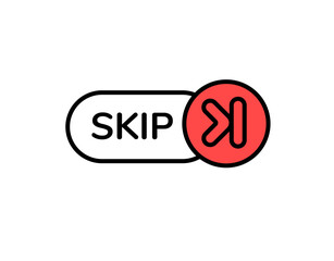The skip button features bold red accents and clear lettering, offering a clean and modern icon design.