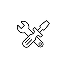 Crossed wrench and screwdriver icon in a simple line drawing style, perfect for tool-related content.