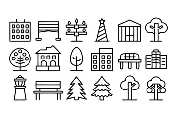green city editable stroke outline icons set isola