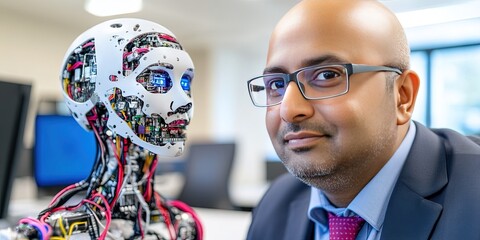 Robots at work in a corporate business office