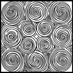 Abstract Spiral Mandala, Hypnotic Overlapping Circles and Geometric Swirls in Monochrome