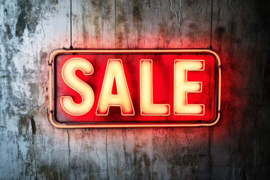 Illuminated SALE neon sign glowing brightly on a textured wall, perfect for highlighting rankings and promotions