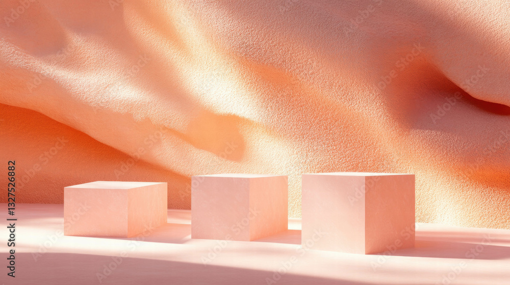Poster abstract geometric composition with three cubes against textured background