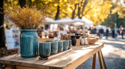 Fototapeta premium Vibrant Artisan Crafts at Local Fairs in Golden Hour