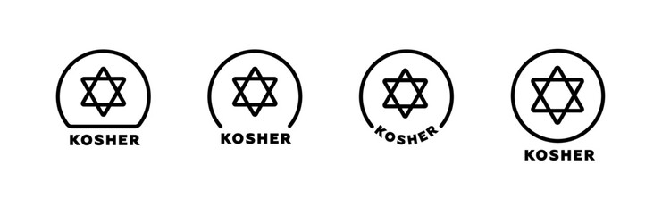 Four symbols with the star of david representing food certification as kosher for consumption.