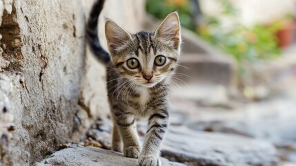 Fototapeta premium A Curious Kitten Exploring the City