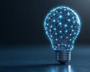 Illuminated bulb with network connections on dark surface