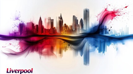 Obraz premium Stylish modern designed skyline silhouette of the city of Liverpool, in the colors of the national flag. Tourism concept.