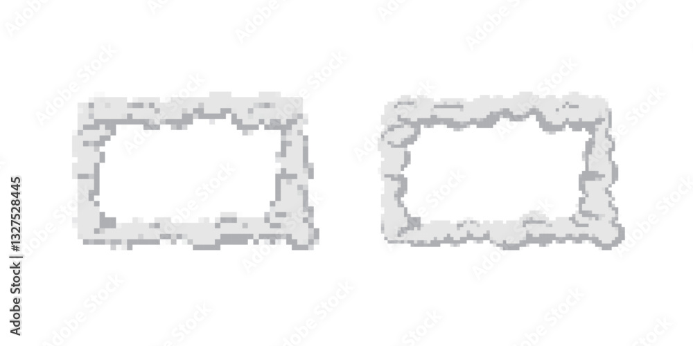 Poster two empty rectangular frames with textured and decorative borders, showcasing intricate designs.