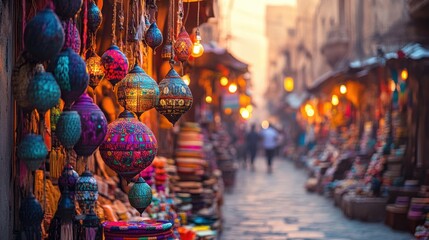 Obraz premium Vibrant Street Market Showcasing Artisan Crafts