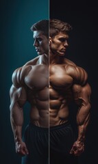 Obraz premium Body transformation of a man from overweight to muscular in a fitness environment in Saint Petersburg Generative AI