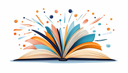 Open book with colorful pages, bursting with creativity