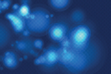 Abstract color shining bokeh isolated on transparent background. Lights and sparks glitter glowing effect. Lens flare Christmas or New Year holiday card.