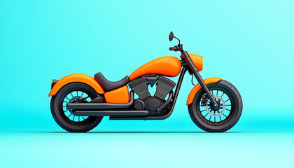 Fototapeta premium Orange motorcycle on a light blue background