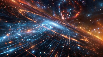 Obraz premium Stunning cosmic landscape featuring swirling galaxies and vibrant energy trails.