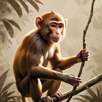 moneky holding bush in his hands
